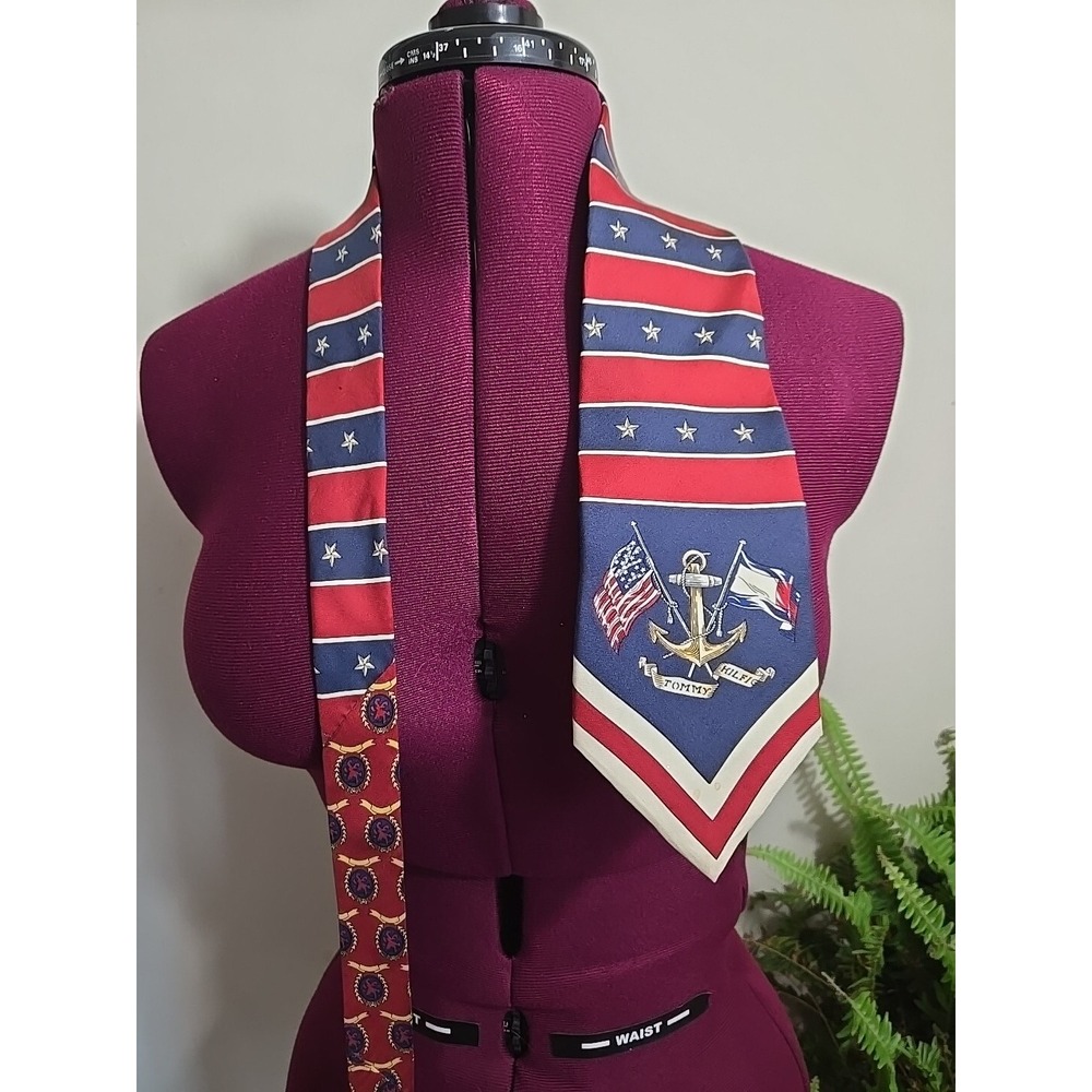 Vtg 90s Mens Neck Tie Tommy Hilfiger Nautical USA Stars Stripes Flag Preppy